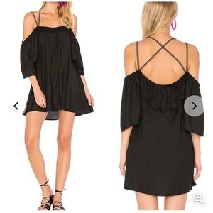 Pitusa Summer Nights Off Shoulder Strappy Mini Dress Swim Cover Black Multi